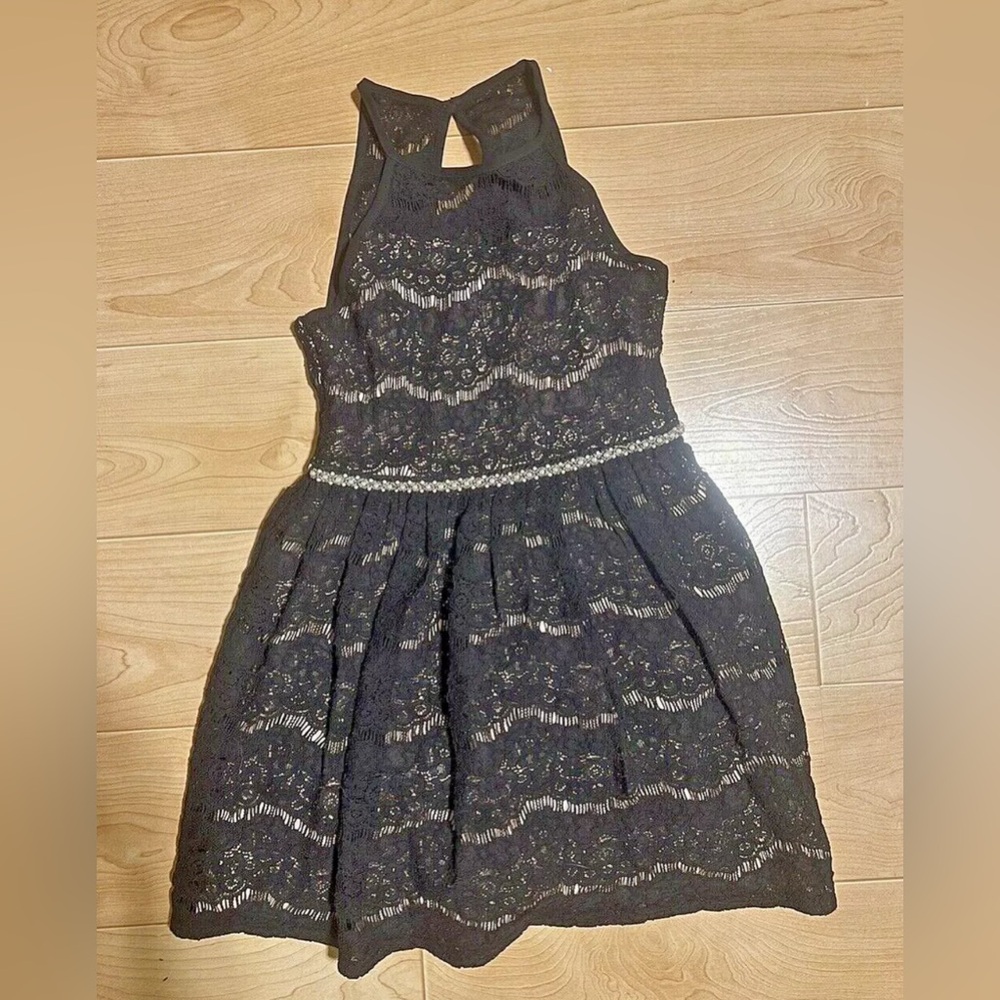Girls size 7 black lace with tan underlay fancy, party, wedding, dress